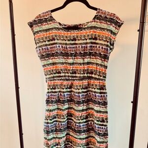 Arianne Multi-Stripe Midi Dress in Orange, Blue, Green